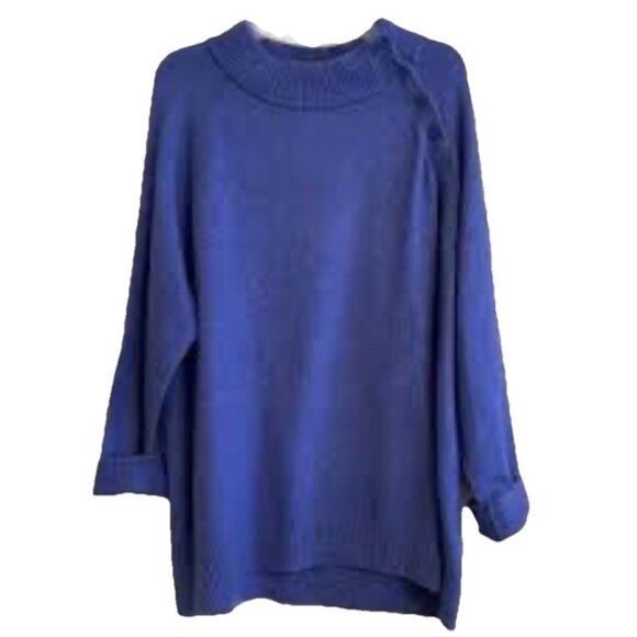 Talbots Raglan Funnel Neck Sweater 3X Blue Tunic Knit Pullover Long Sleeve Cozy - Picture 1 of 12